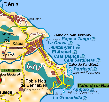Map of Javea and beaches