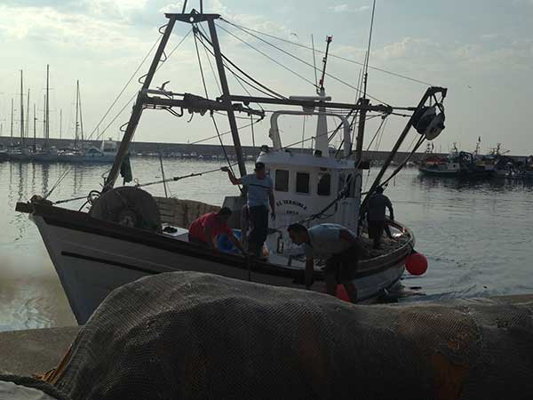 Javea fishing boat retuirns to port